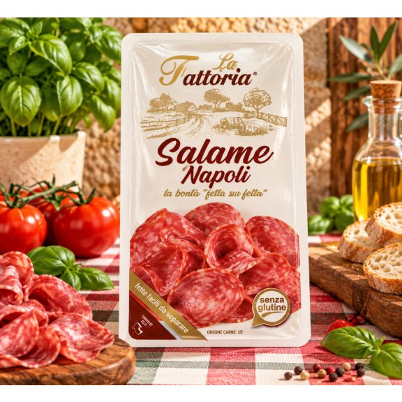 La Fattoria Salame Napoli – Olasz szeletelt nápolyi szalámi, 100 g La Fattoria Salame Napoli – Olasz szeletelt nápolyi szalámi, 100 g