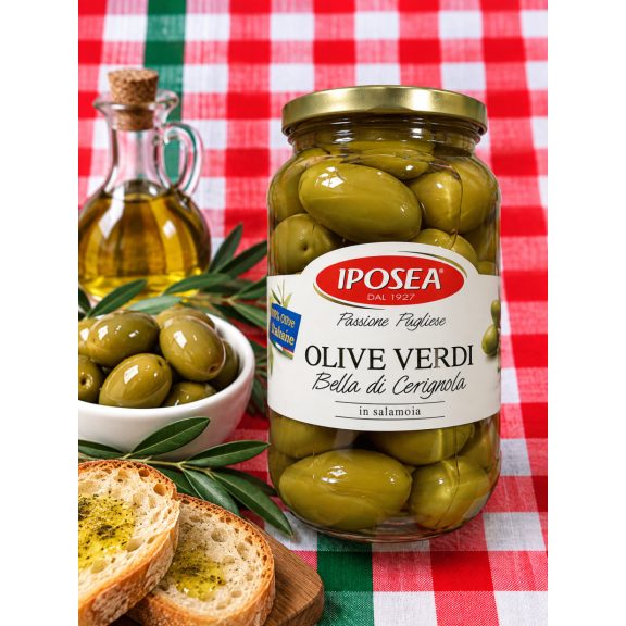 Iposea Olive Verdi Bella di Cerignola – Óriás Zöld Olívabogyó sós lében Netto 330g Iposea Olive Verdi Bella di Cerignola – Óriás Zöld Olívabogyó sós lében Netto 330g