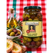   Le Conserve Toscane Olive Miste Trifolate – Fűszerezett Vegyes Olívabogyó nettó 330g