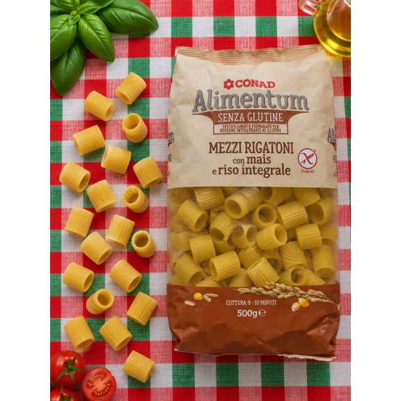 Alimentum Mezzi Rigatoni Senza Glutine – gluténmentes kukorica- és barna rizstészta – 500 g Alimentum Mezzi Rigatoni Senza Glutine – gluténmentes kukorica- és barna rizstészta – 500 g