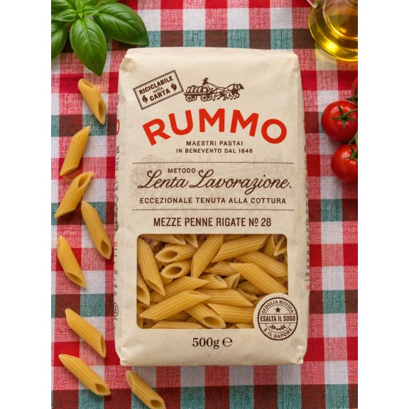 Rummo Mezze Penne Rigate N°28 – rövid bordázott penne tészta – 500 g Rummo Mezze Penne Rigate N°28 – rövid bordázott penne tészta – 500 g